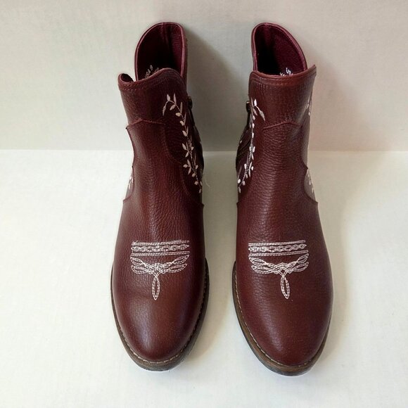 Sterling River Boots Womens 9 Burgundy Leather Embroidered Ankle Booties Western - Picture 5 of 11
